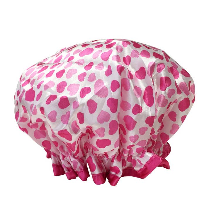 Wrapables Trendy Satin Shower Cap - - Pink Sweet Hearts.